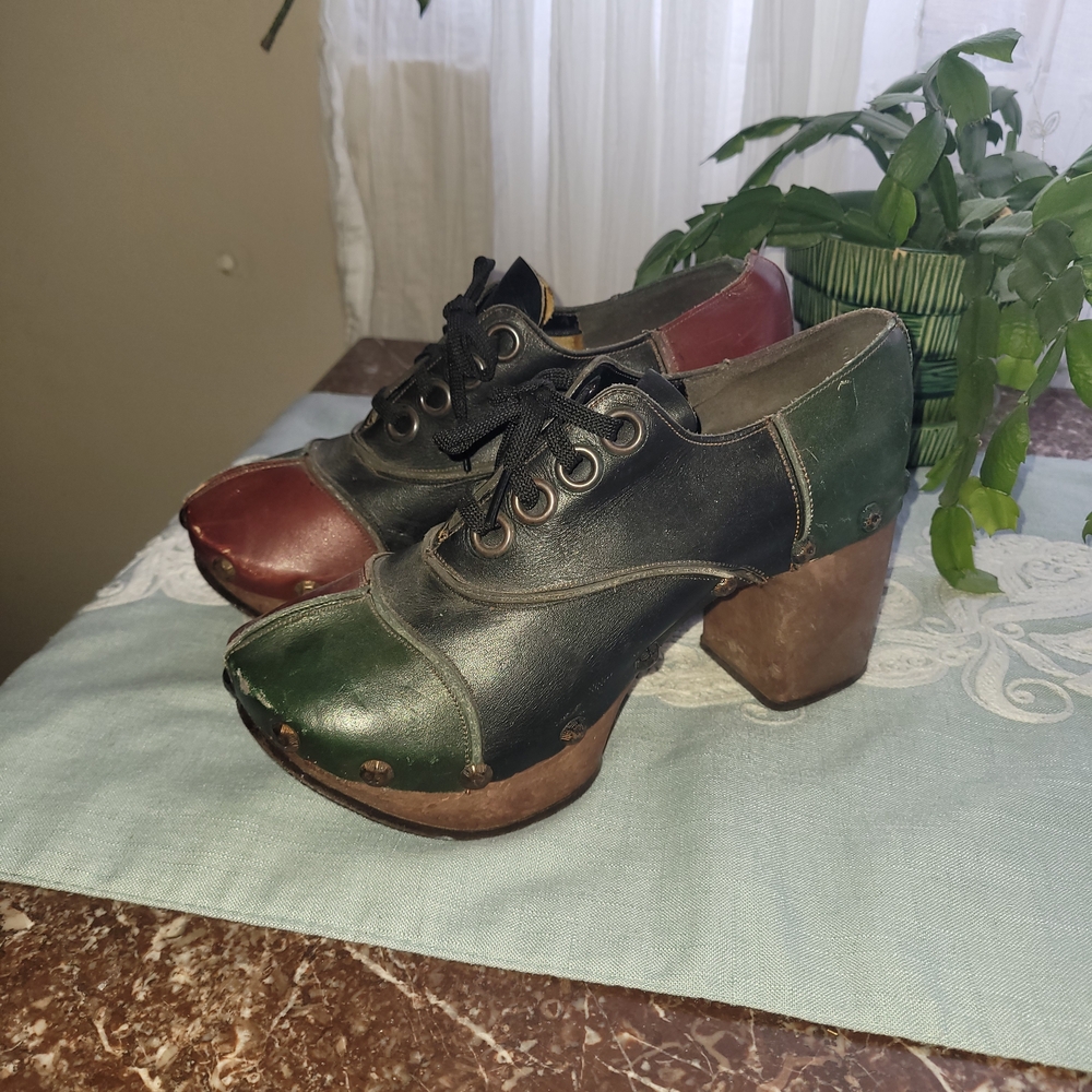 ✌️⚘️AMAZING Sbicca Multicolor Leather Patchwork Laceup  Platform Mules 8.5 To 9